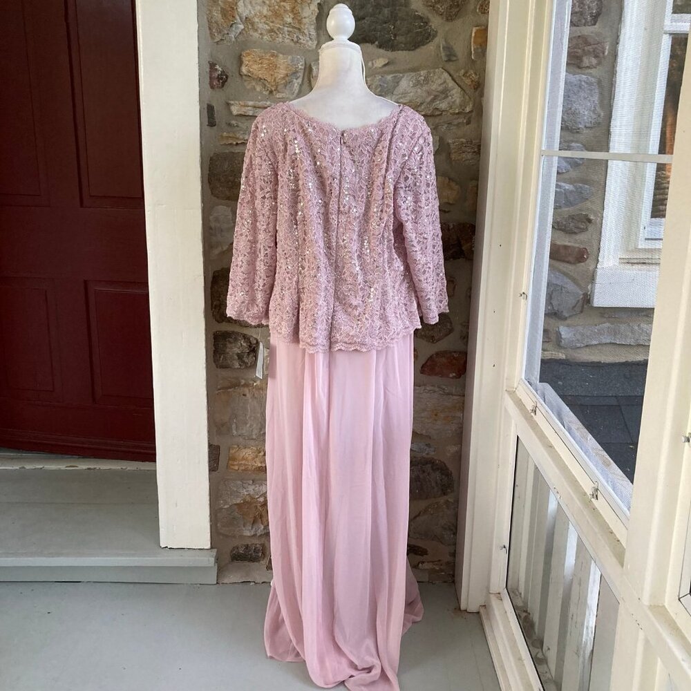 NWT Alex Evenings Long Gown Sequin Lace Bodice & Chiffon Skirt Pink $209 - Picture 7 of 12